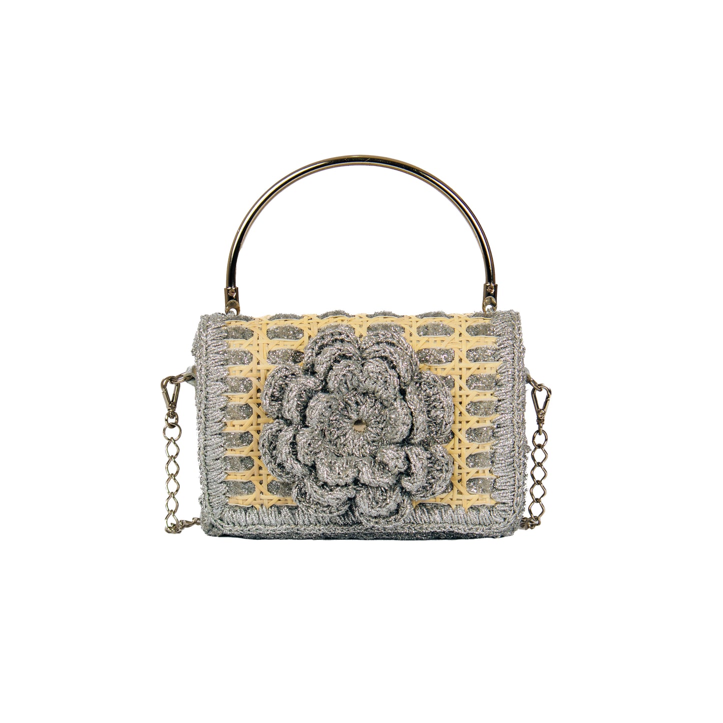 CLUTCH GLITTER FLOWER SILVER