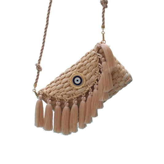 CLUTCH CRETA GREEK EYE MEDALLION BEIGE