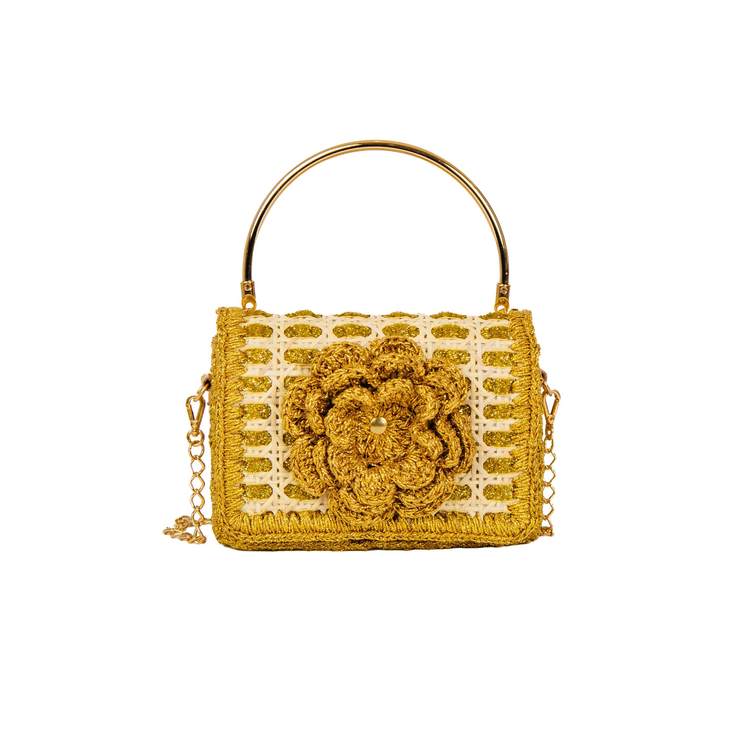 CLUTCH GLITTER FLOWER GOLD