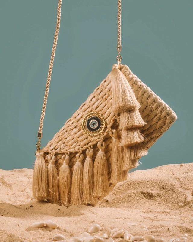 CLUTCH CRETE GREEK EYE MEDALLION BEIGE