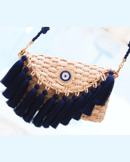 CLUTCH CRETA GREEK EYE MEDALLION DARK BLUE