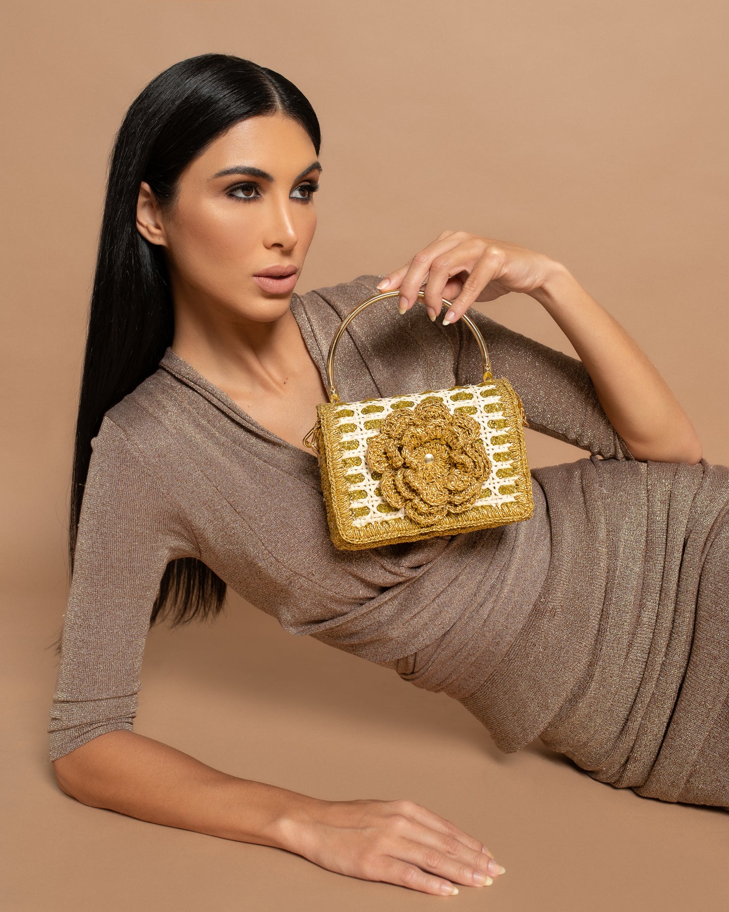 CLUTCH GLITTER FLOWER GOLD