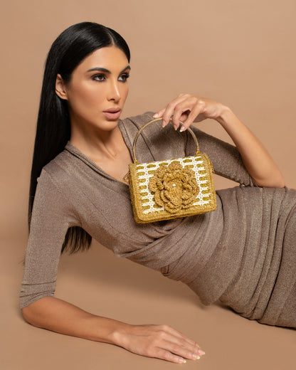 CLUTCH GLITTER FLOWER GOLD
