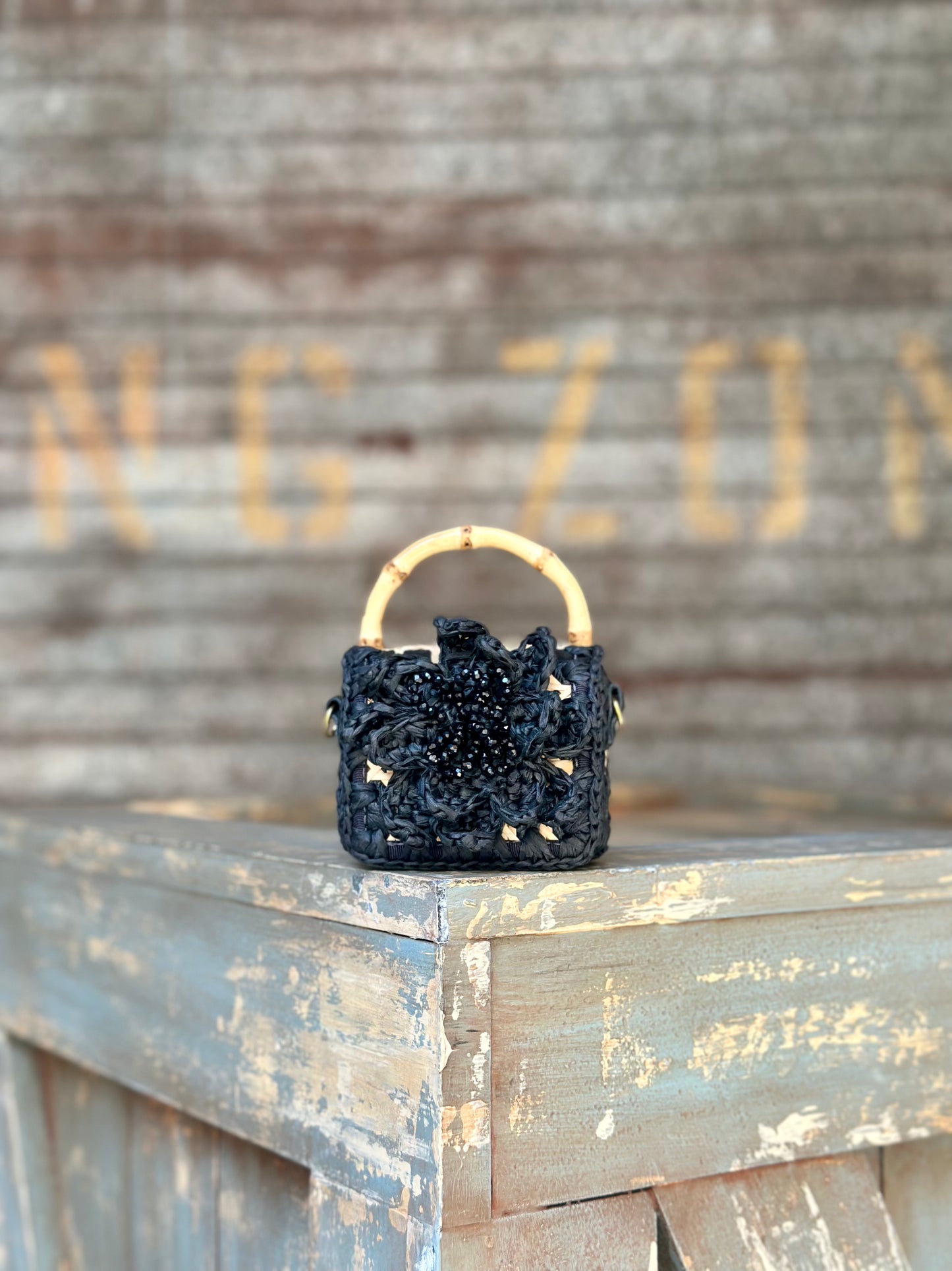 BOLSA BABY CROCHET FLOWER BLACK