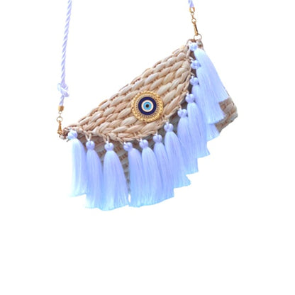 CLUTCH CRETA GREEK EYE MEDALLION WHITE