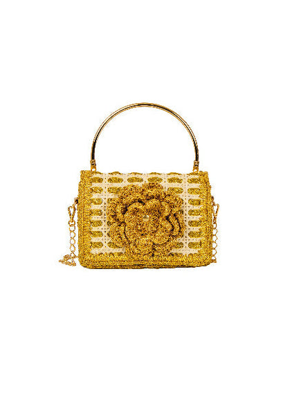 CLUTCH GLITTER FLOWER GOLD
