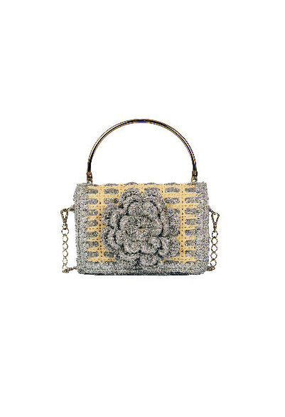 CLUTCH GLITTER FLOWER SILVER