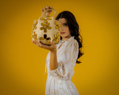 BOLSA KIKI REFLEXE FLEURI GOLD